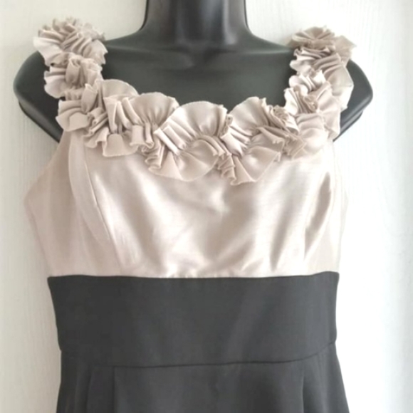 Maggy London |  Sophisticated Black and Beige Cocktail Dress - Picture 3 of 8